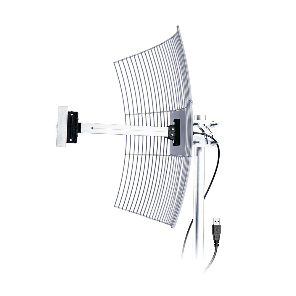 Antena Usb Parábola Grade Aquário Usb-2010 2.4 Ghz 20 Dbi Plug And Play Cabo 10m - PC / 6