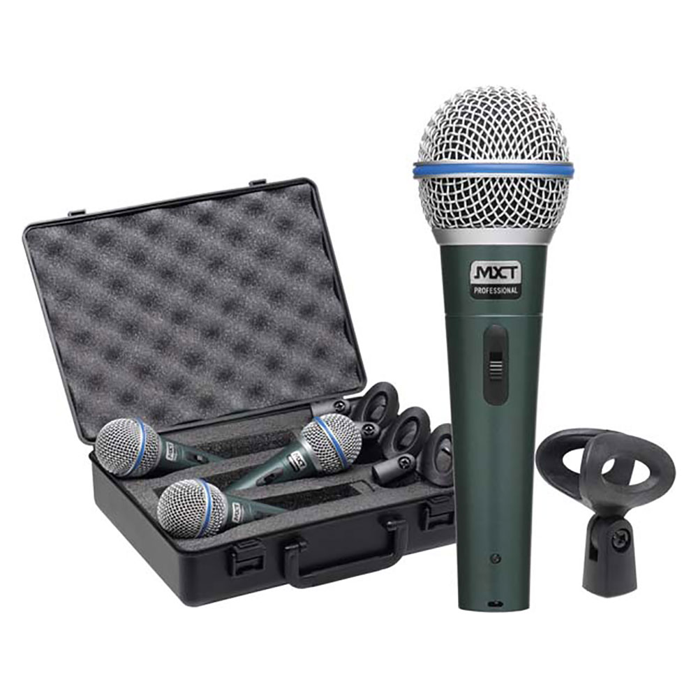 Kit 03 Microfone Mxt Dinâmico Pro Bt-58a Metal Com Maleta E Cachimbo