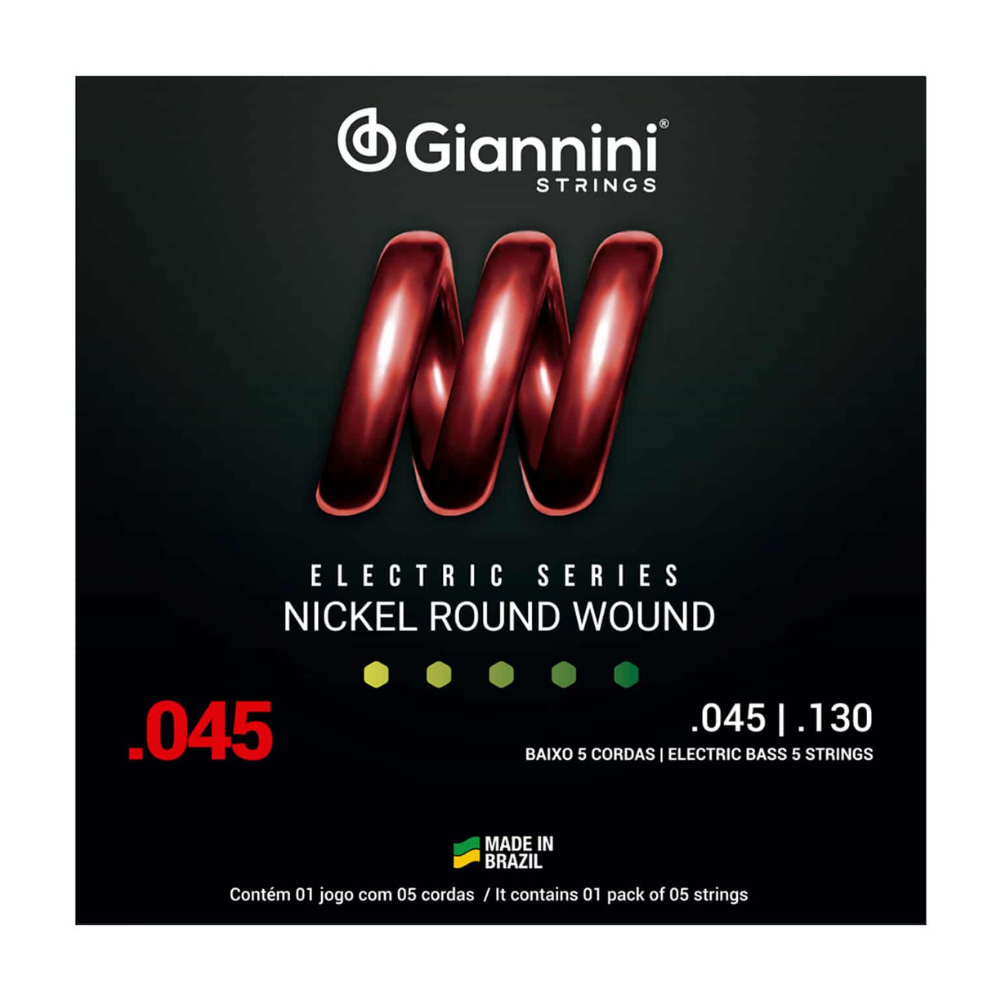 Encordoamento Para Contrabaixo Giannini Nickel Round Wound Geebrs5 5 Cordas (.045 – .130)