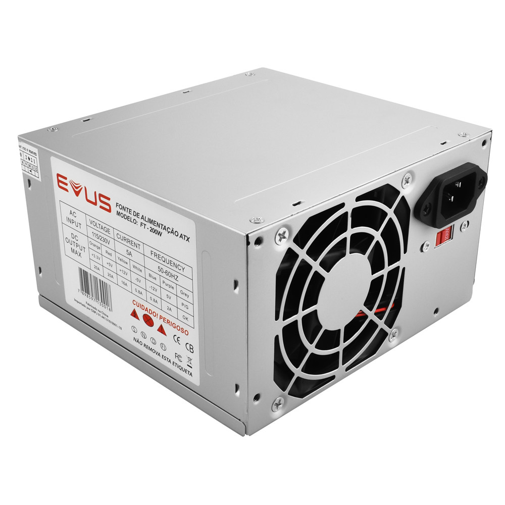 Fonte Atx Evus Ft-200w Atx 200w Real 20/24p 3 Sata Com Cabo
