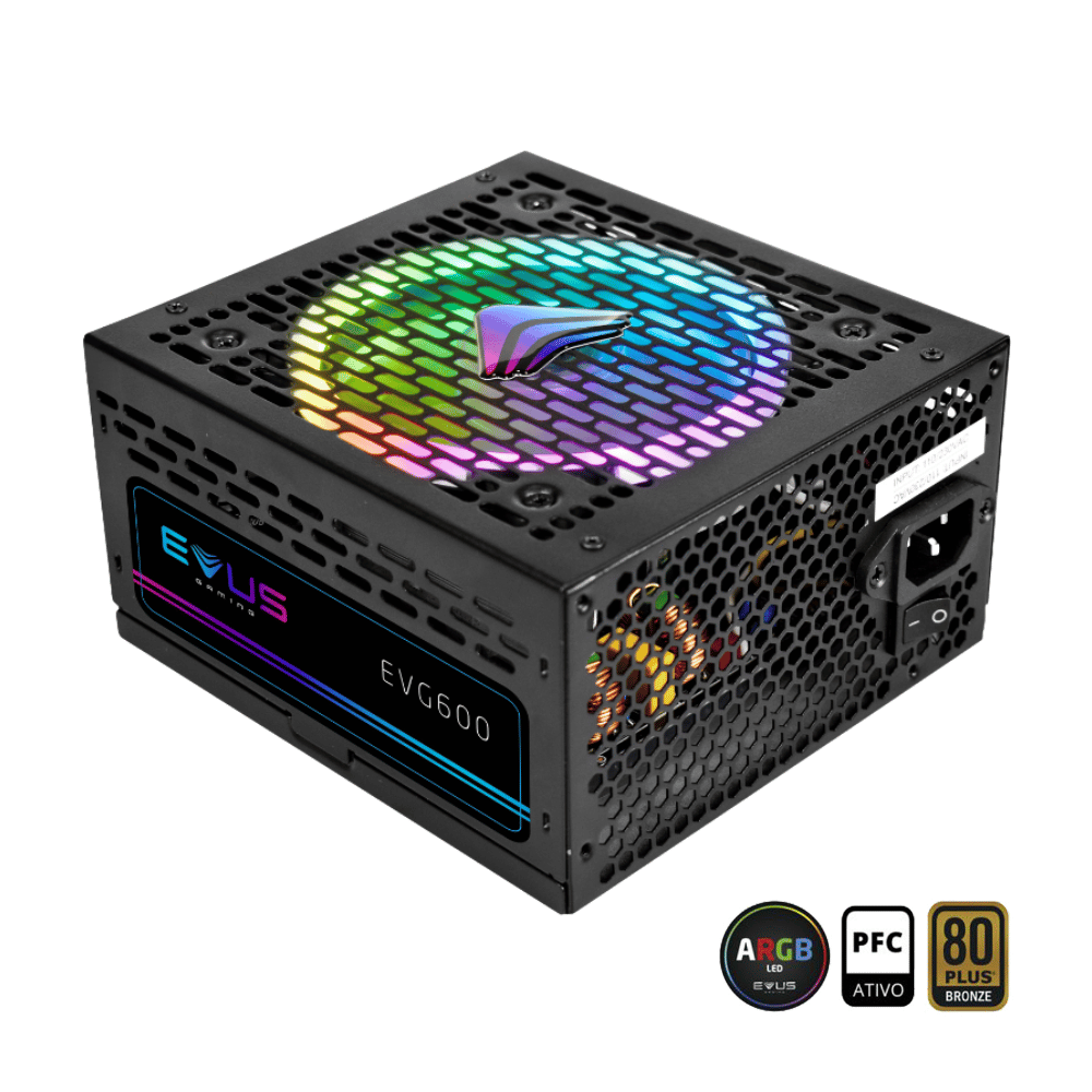 Fonte Atx Gamer Evus Evg600 Argb 600w 80 Plus Bronze