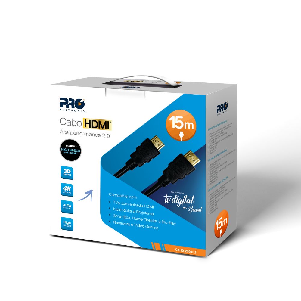 Cabo Hdmi Proeletronic Cahd-2000/15 4k Macho X Macho 2.0 15m