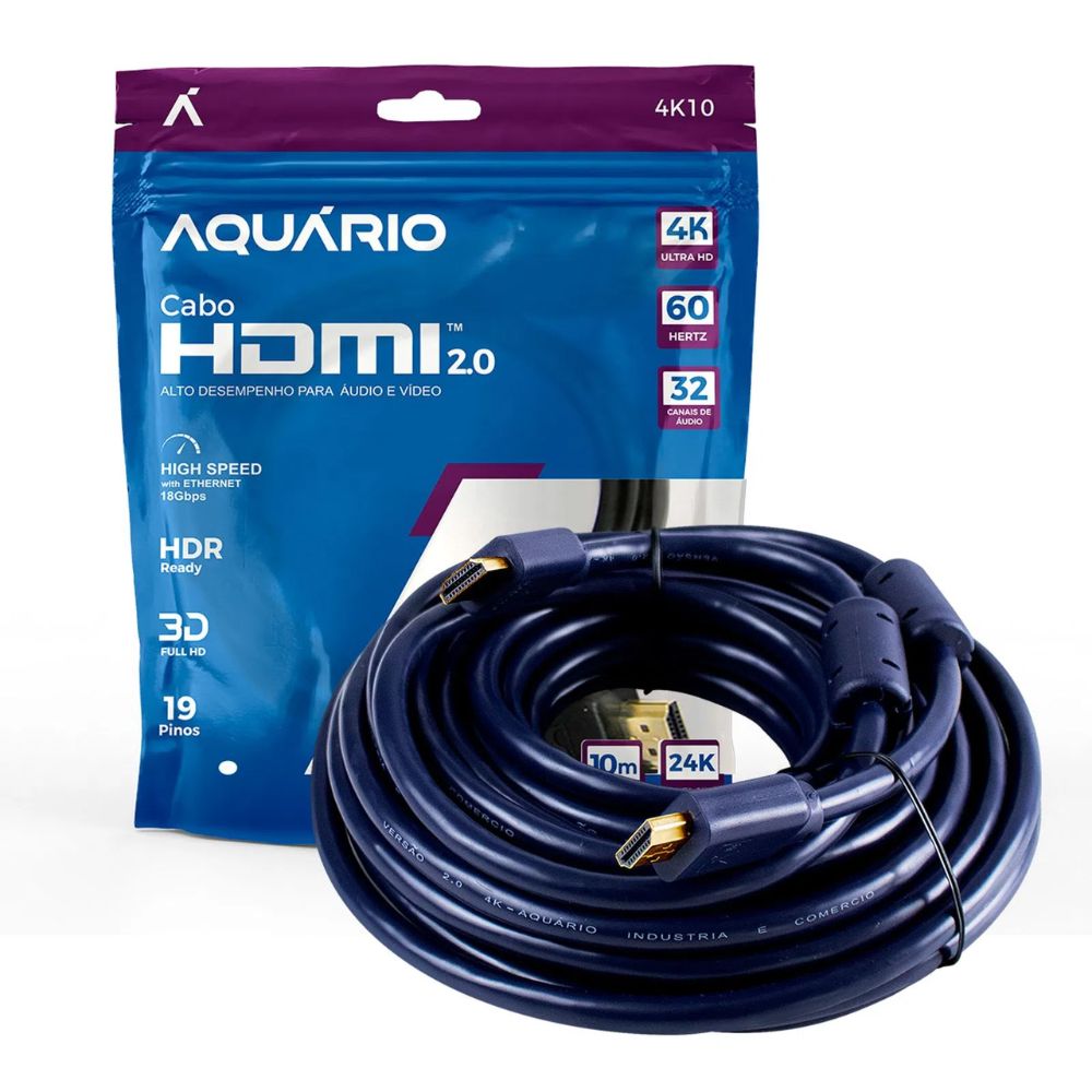 Cabo Hdmi Aquário 4k10 4k Macho X Macho 2.0 10m
