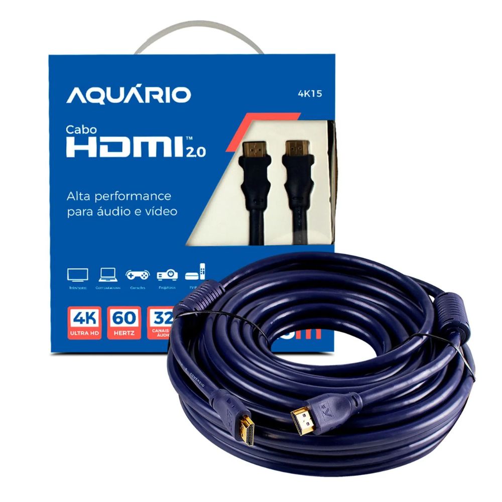 Cabo Hdmi Aquário 4k15 4k Macho X Macho 2.0 15m