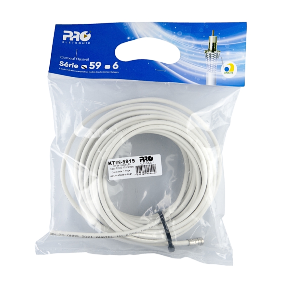Kit De Instalação Proeletronic Ktin-5915 Cabo Rg59 53% De Malha - 15m