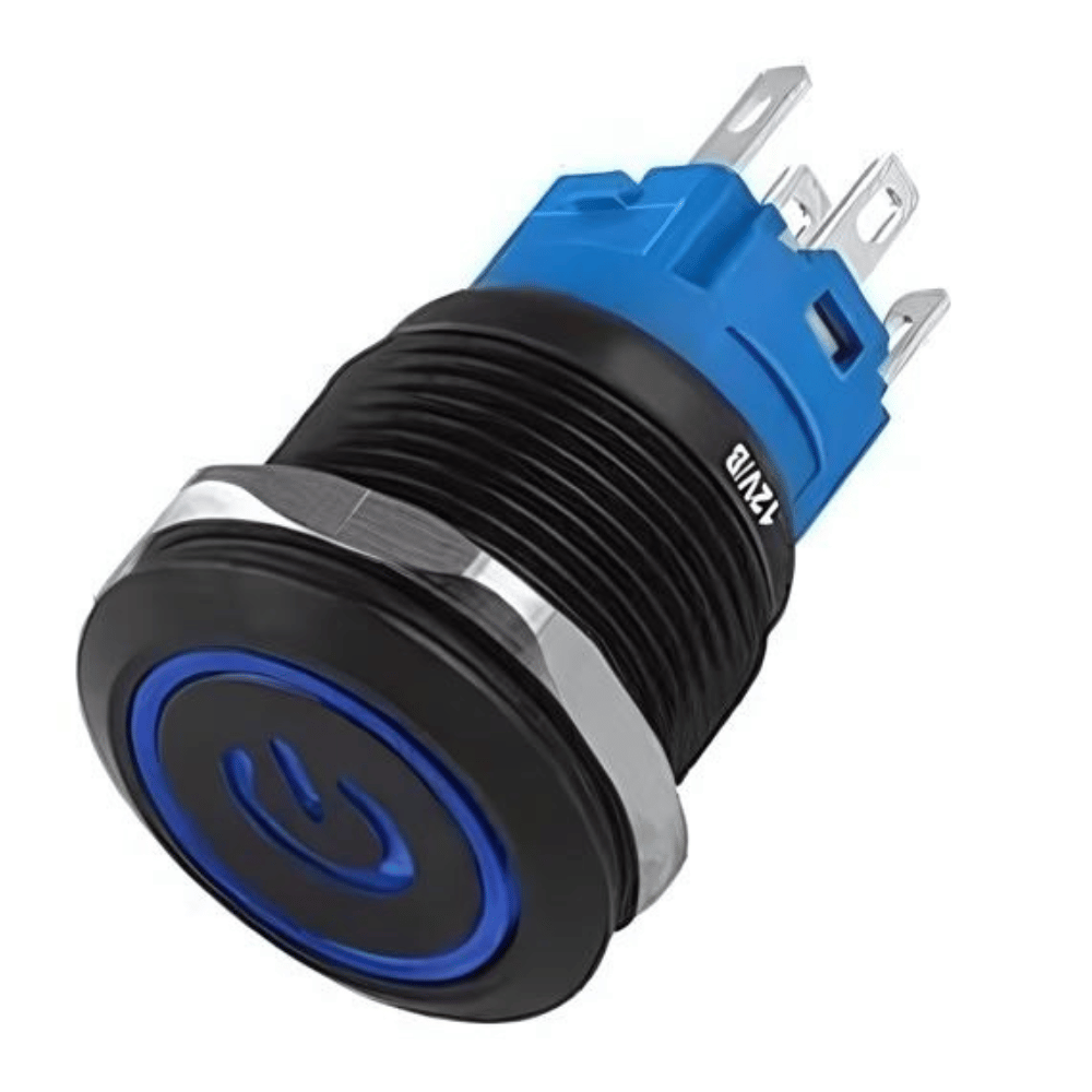 Botão On/off Nwt Com Led Azul 19mm 220v 3a 12v Preta