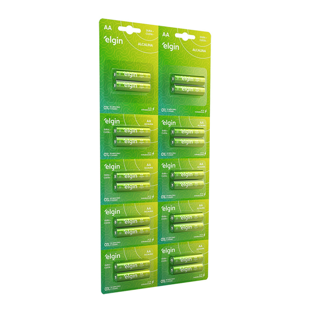 Pilha Alcalina Aa Elgin 1.5v Blister Grande Com 10x2