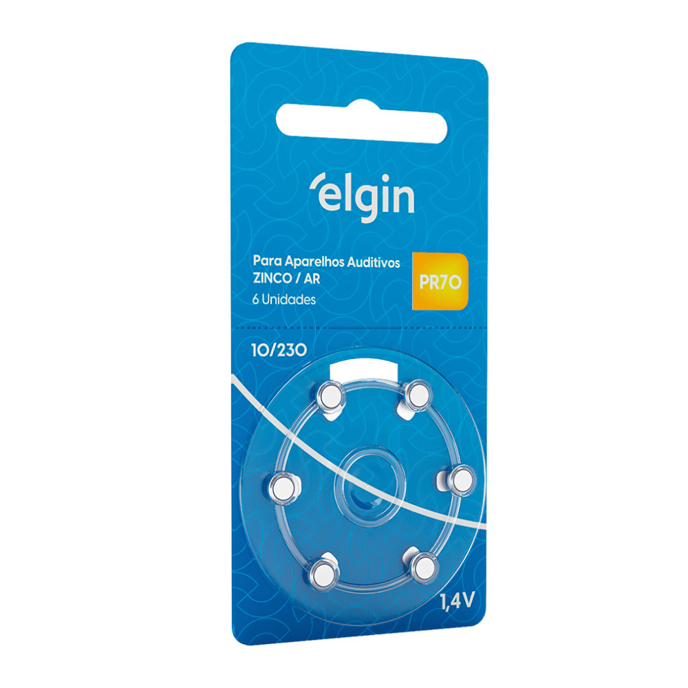 Pilha Auditiva Elgin Pr70 Tamanho 10/230 1,4v Com 6 Unidades