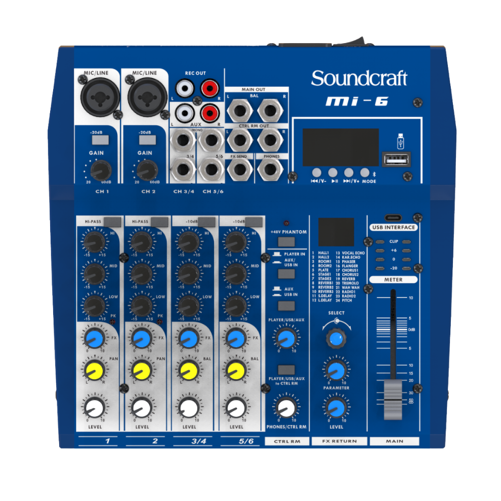 Mesa De Som Mixer Analógico Soundcraft Mi-6 6 Canais Bluetooth E Usb