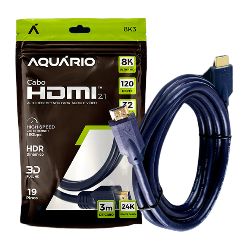 Cabo Hdmi Aquário 8k3 8k Macho X Macho 2.1 3m